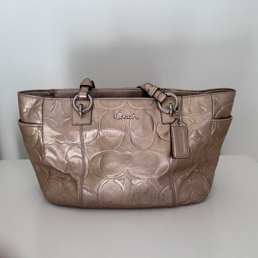 Coach Signature Embossed Gold Metallic Gallery Tote Handbag E1169-F17727